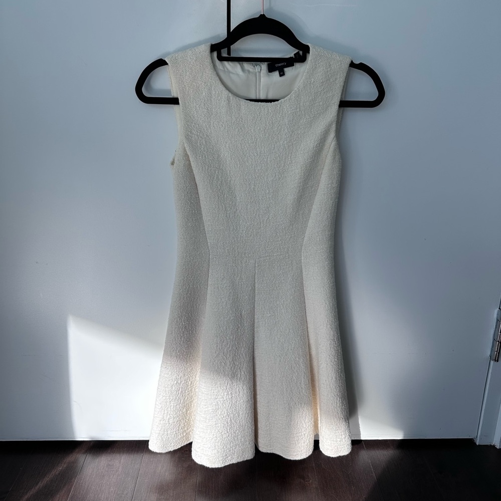 Theory Madison Tweed Off White Mini Flared Dress 00